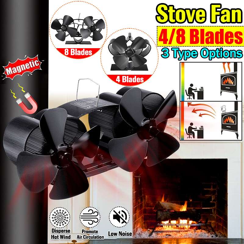 Single Dual Head Fireplace Heat Powered Stove Fan komin Log Wood Burner Eco Friendly Quiet Fan Home Efficient Heat Distribution