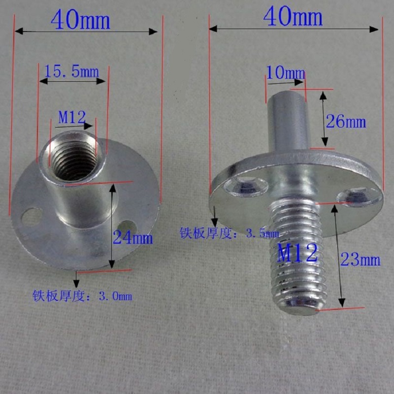 12Pcs/Lot M12 Round Furniture Column Post Feet Leg Connecting Male Female T Nut Flange For Bed Couch Table