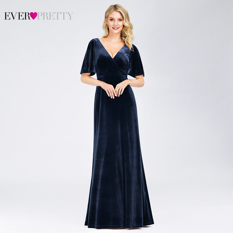 Plus Size Burgundy Evening Dresses Ever Pretty EP00861KD A-Line Double V-Neck Half Sleeve Velour Elegant Evening Gowns Vestido