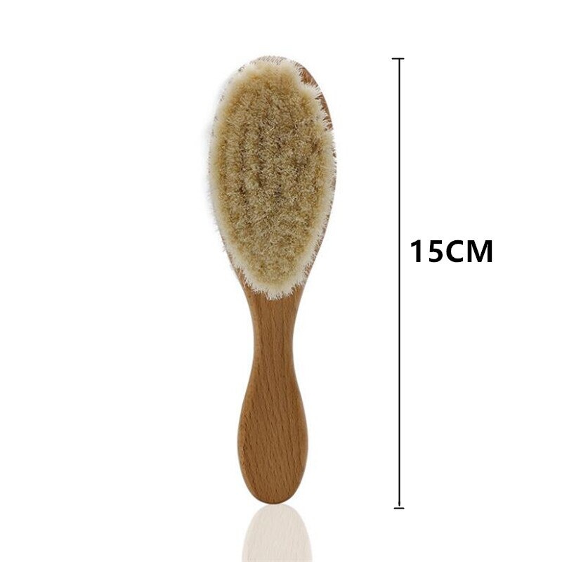 New Baby Care Pure Natural Wool Baby Wooden Brush Comb Brush Baby Hairbrush Newborn Hair Brush Infant Comb Head Massager (Brush)