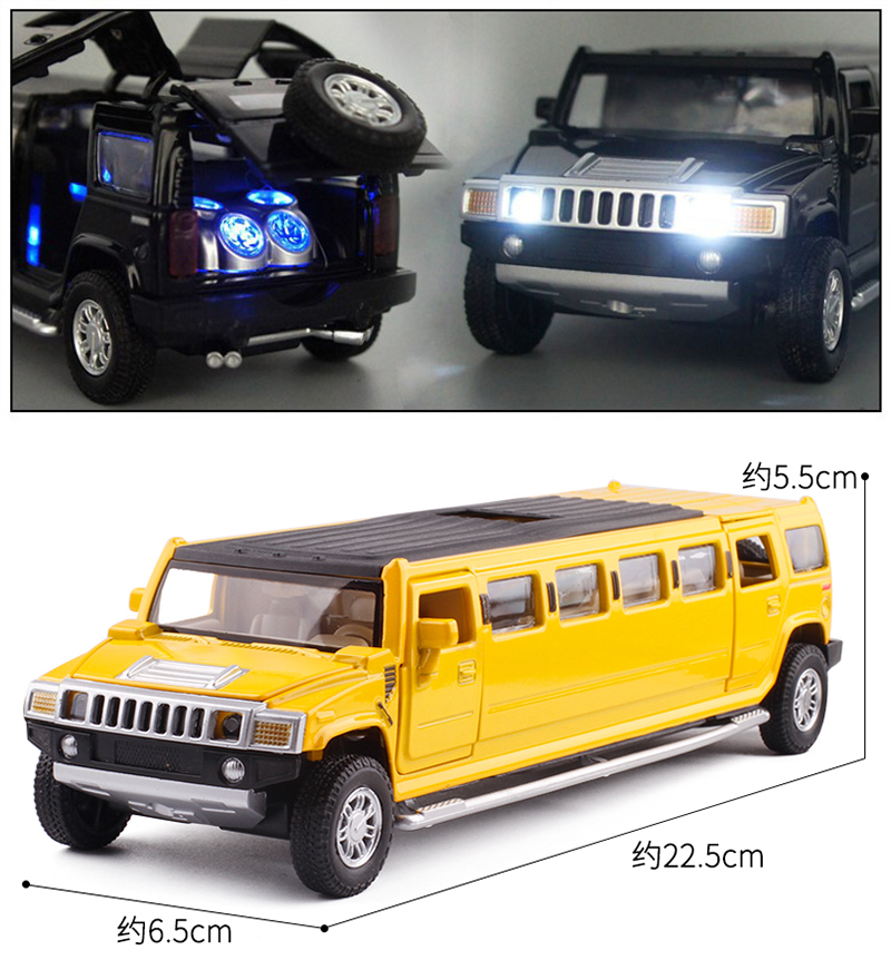 1:32 Simulation Alloy Humme Limousine Toy Car Model Metal Diecast Vehicle Pull Back Toy With Sound Light Musical Kids Toy Gift