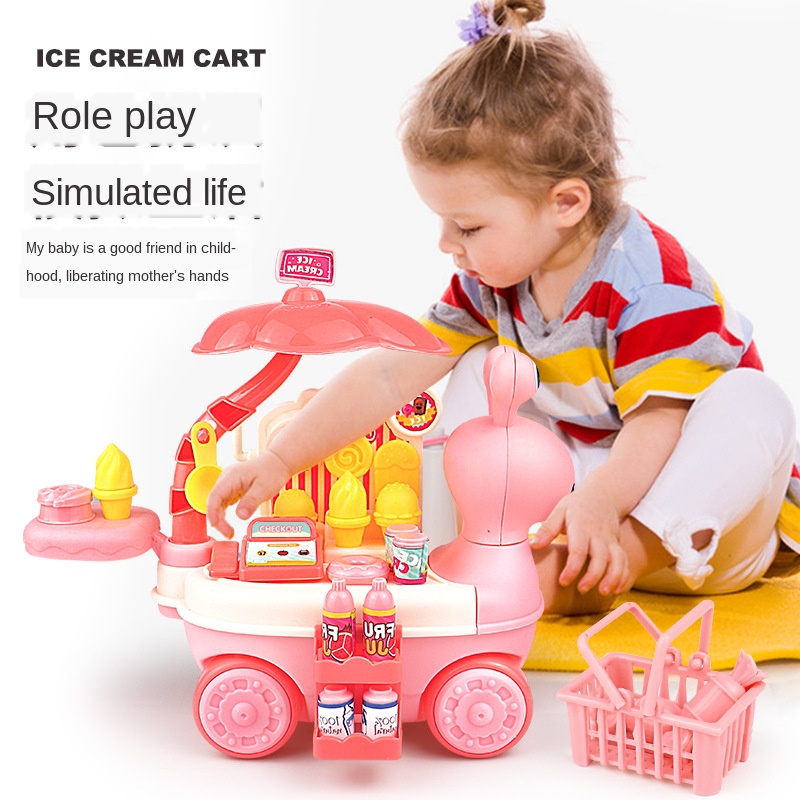 Snail candy supermarket trolley children's simulation ice cream sales truck baby play house kitchen toy shopping cart toy
