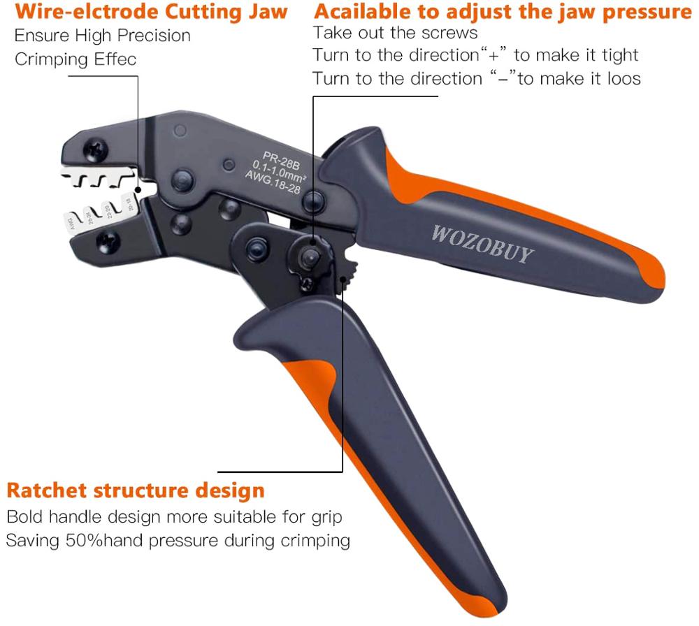 SN-28B Crimping Tool, Self-Adjusting Ratcheting Crimper Tool for AWG 28-18 (0.1-1.0mm²) with 1550PCS Dupont Pins Crimper pliers