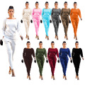 KALENMOS Knitted Ribbed Women's Set Long Sleeve Sweater Top Pencil Pants Suit Active Wear Tracksuit Two Piece Set Fitness Outfit