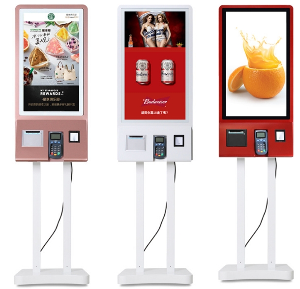 Restaurant Self Service shopping terminal payment kiosk with printer and 32 inch touch interactive digital signage