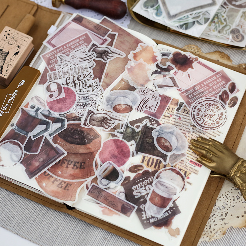 64pcs/lot Journal Japanese Paper Flower Vintage Calendar Coffee Decorative Diary Cute Stickers Scrapbooking Flakes Stationery