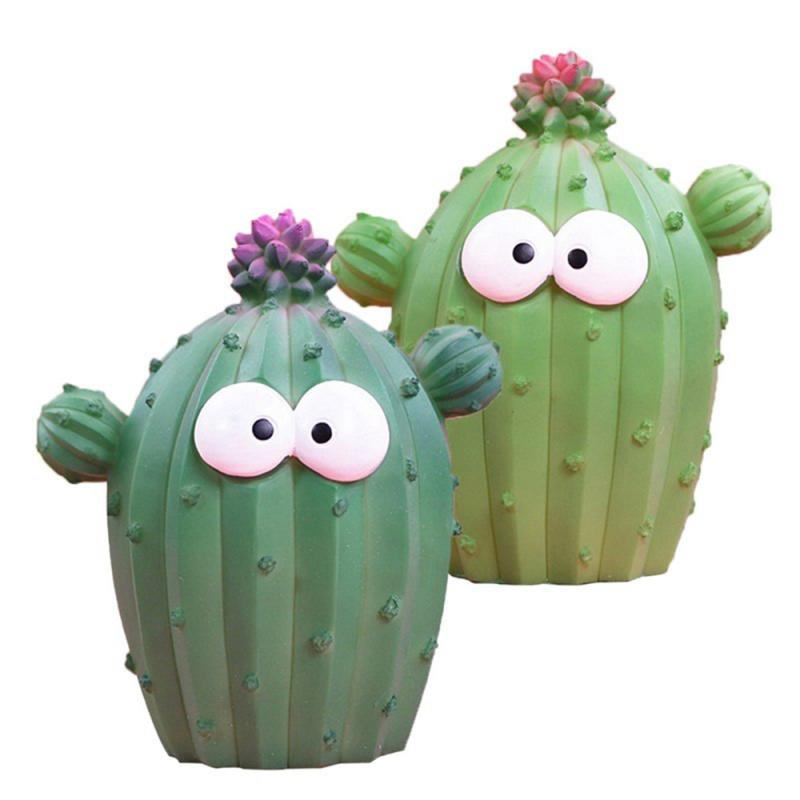 Cute Cartoon Cactus Facial Expression Money Boxes Unique Fun Cactus Plant Resin Piggy Bank Creative Home Decoration