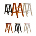 Household Multi Function Folding Ladder Stool Solid Wood Ladder Ascending Platform Step Stool Dual Purpose Rack Stair Chair