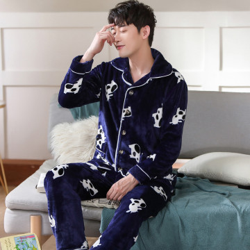 Newest Men's Soft Pajamas Set Autumn Winter Warm Flannel Thicken Male Pajamas Sets Long Sleeve Sleepwear Top +Pant Pyjamas