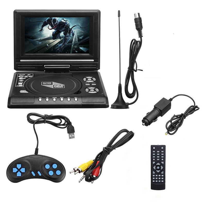 FULL-7.8 Inch TV Home Car DVD Player Portable HD VCD CD MP3 HD DVD Player USB SD Cards RCA Portable Cable Game 16:9 Rotate LCD S