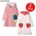 SAILEROAD 2pcs Girls Hoodies Dress for Kids Clothes Ice cream Strawberry Children Long Sleeve Hooded Dress Cotton Baby Clothing
