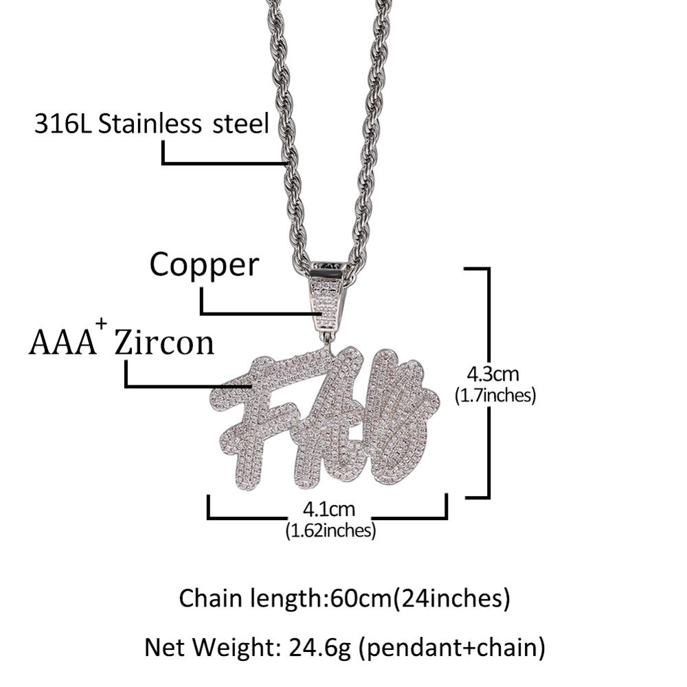 UWIN Hiphop Jewelry Cursive Writing Name Necklace Initial Letters Pendant Full Iced Words Necklace Cubic Zirconia Jewelry Chain