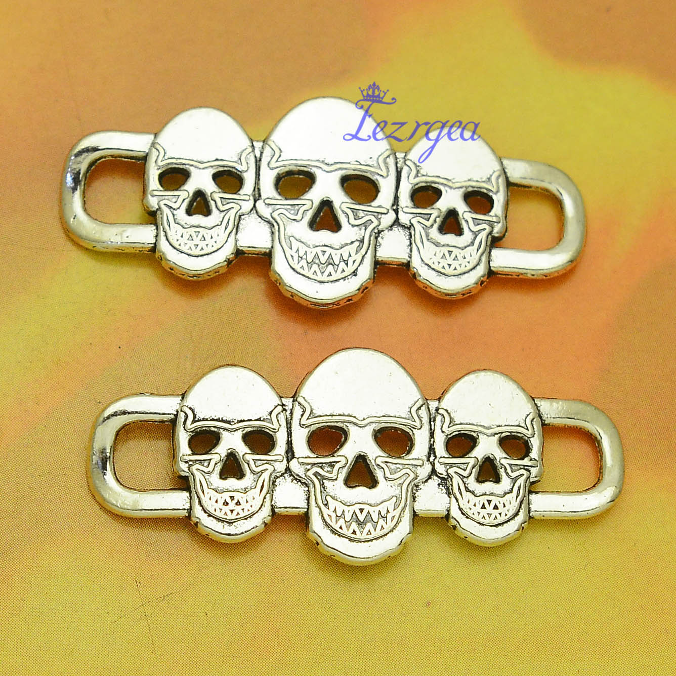 10pcs/lot--16x39mm, Antique silver plated skull connector charms ,DIY supplies, Jewelry accessories