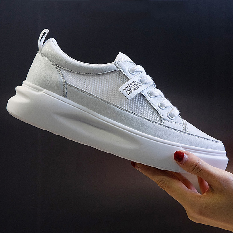 Genuine Leather Casual Shoes Women Sneakers Summer White Sneaker Platform Mesh Breathable Sneakers Comfortable Vulcanized Shoe 9