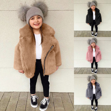 Faux fur plush cotton woolen coat Toddler Baby Kids Girls Windproof Winter Fleece Coat Thicken Warm Outwear Korean fashion M5