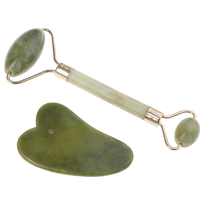 Massage Roller+Body Guasha Board for Facical Massage Natural Jade Guasha Scraper Face Massage Roller Set