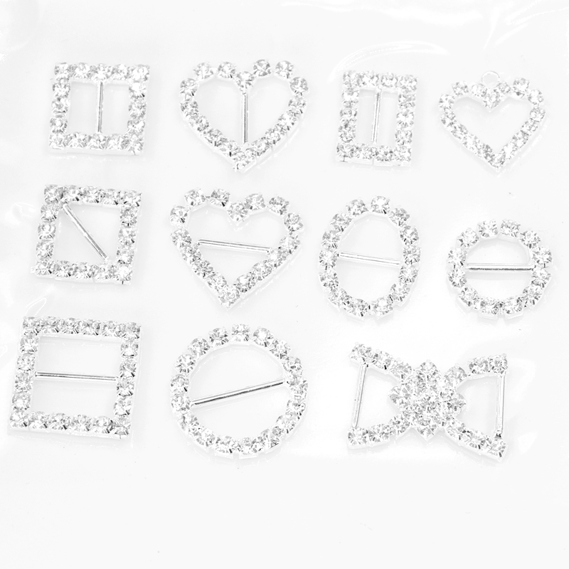 Silver Metal Rhinestone Buckles DIY Accessories Gem Decoration For Bridal Wedding Invitation Card For Ribbon Slider 100pcs