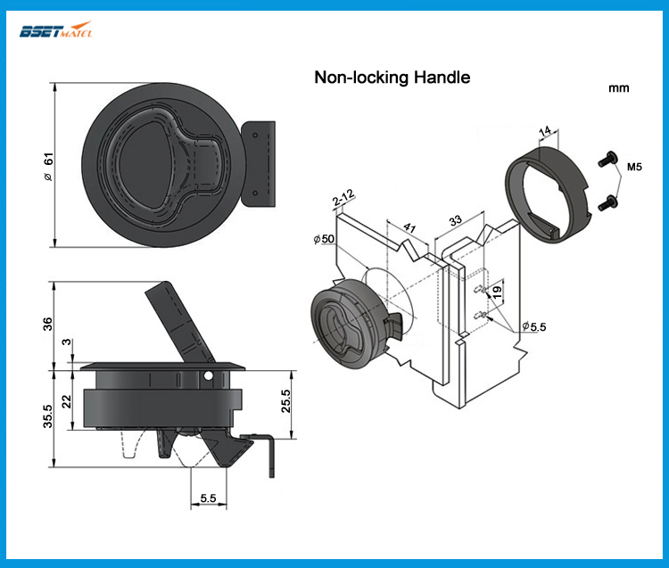 2 Pieces BEST MATEL Black Non-locking Flush Boat marine Latch Flush Pull Latches Slam lift handle Deck Hatch marine hardware