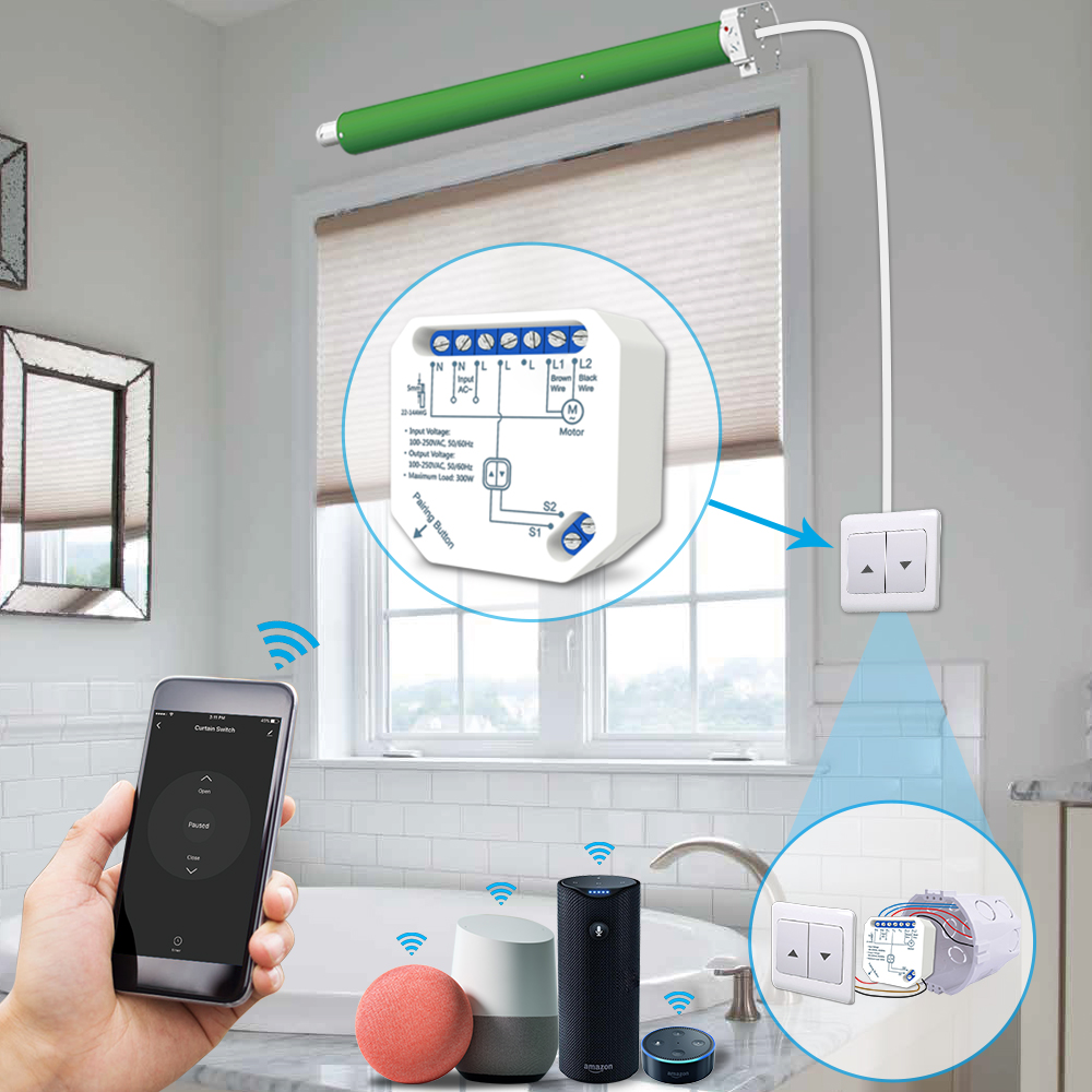 WiFi Smart Curtain Blinds Module Switch Roller Shutter Motor Tuya Wireless Remote Control Work with Alexa Google Home