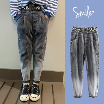 6-16 Years Kids Girls Jeans 2020 Spring Fall Casual Slim Long Trousers Big Girls Fashion Elastic Waist Letter Print Denim Pants