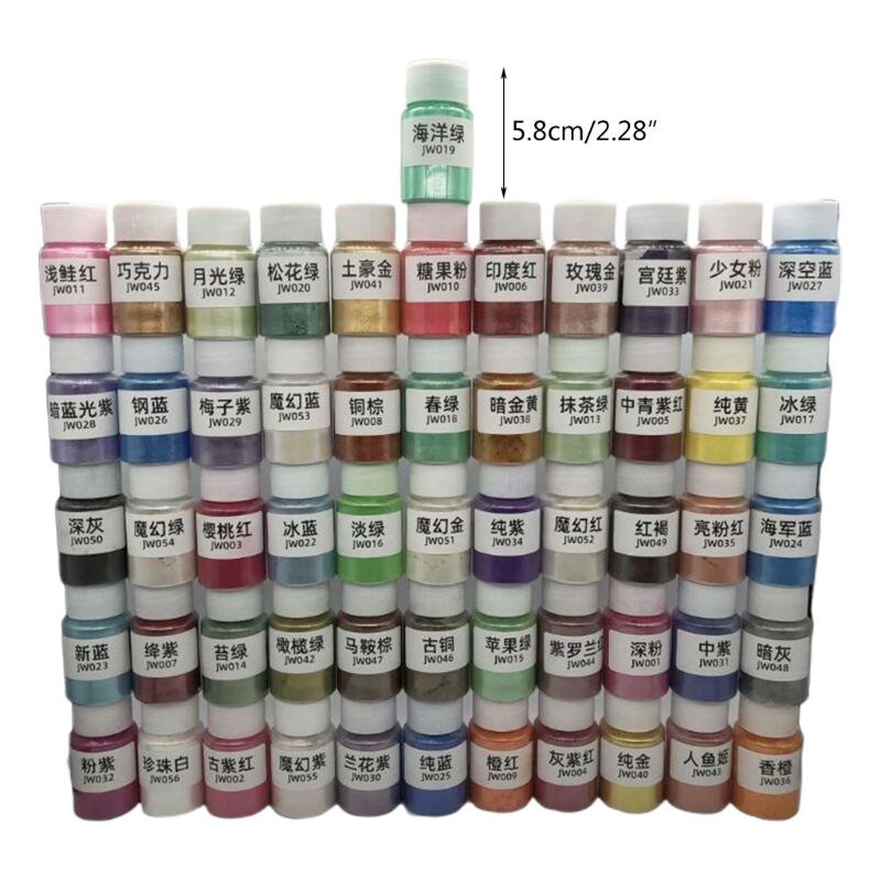56Bottles Cosmetic Grade Pearlescent Mica Powder Epoxy Resin Dye Pearl Pigment 54DC
