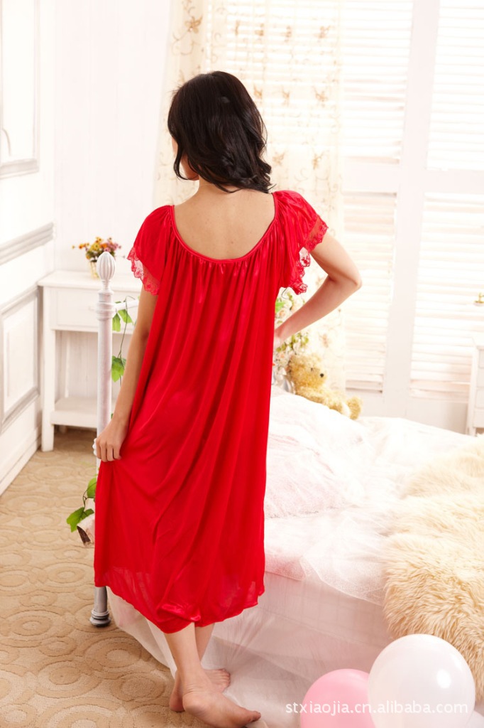 Summer short-sleeve plus size plus size women's sleepwear viscose lace plus size mm nightgown lounge