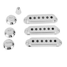 7Pcs Silver Guitar Pickup Cover and Knobs Switch Tip Set ABS Guitar Pickup Covers Guitar Accessories Parts (Chrome)