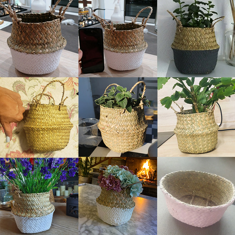Foldable Storage Basket Creative Natural Seagrass Rattan Straw Wicker Folding Flower Pot Baskets Garden Planter Laundry Supplier