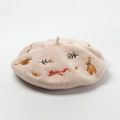 Korean New Mori Rabbit Squirrel Leaves Embroidered 100% Wool Beret Autumn Winter Women Girls Fashion Warm Artist Hat Wool Hat