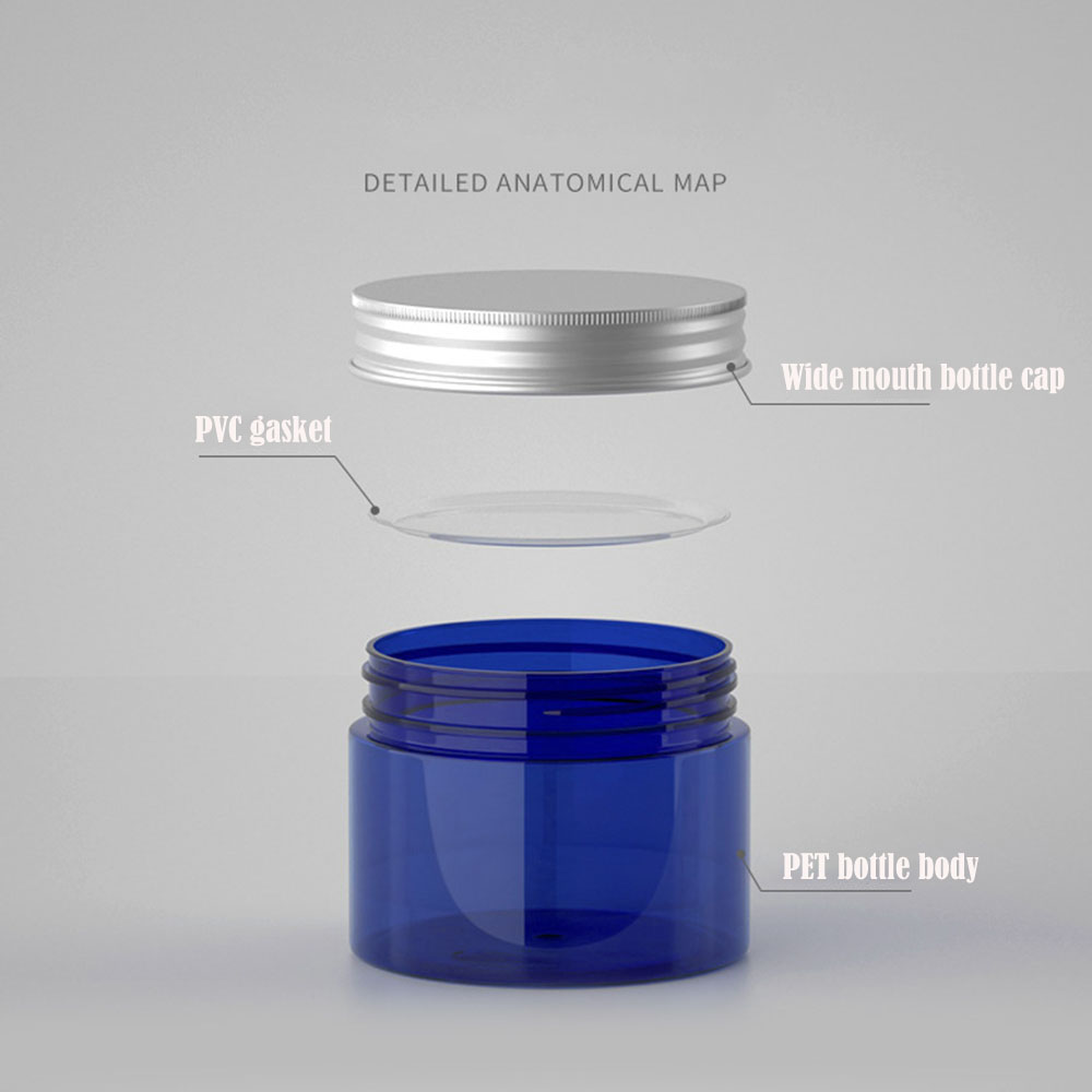 50g-250g Plastic Transparent Aluminum Cover Empty Makeup Jar Pot Refillable Sample Bottles Face Cream Lotion Cosmetic Container