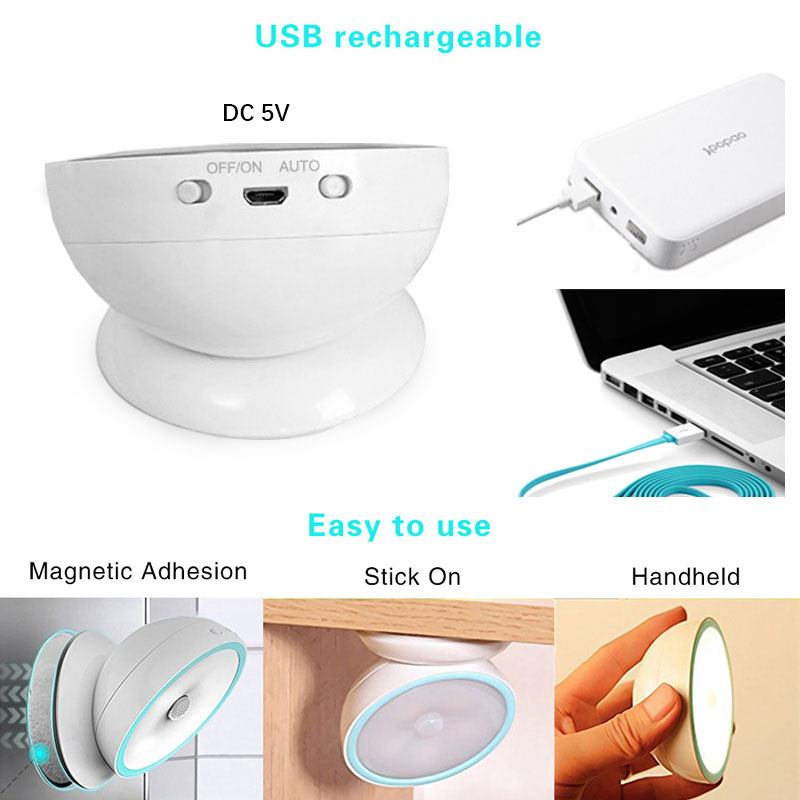 Newest LED USB Rechargeable Motion Sensor Activated Wall Light Night Light Induction Lamp For Closet Corridor Cabinet
