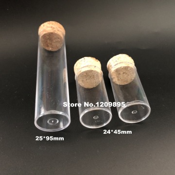 50pcs/lot 24*45mm 15ml Flat botttom Plastic tube laboratory Transparent hard plastic test tube with cork Wedding favours Vial