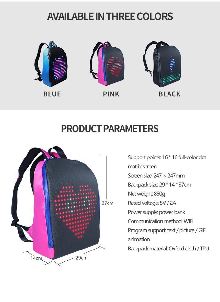 LED Advertising Light Led Display Backpack Smart WIFI Version APP Control Computer Backpack with customizable LED screen