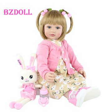 60 CM Soft Silicone Reborn Baby Doll Toys For Girl Blonde Princess Toddler Boneca Lovely Birthday Christmas Gift Brinquedos