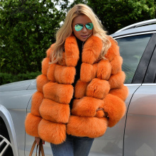 New Real fox Fur Coat With Collar Women Real Fox Fur Outwear Coat Pelt Fur Natural Women Jacket Fur Genuine Luxury Woman