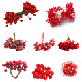 Red Bright Mix Artificial Fruit Cherry Berries Stamen 5/6/10/12/20/30/40/50/250pcs Fake Flowers for Wedding Festival Decor
