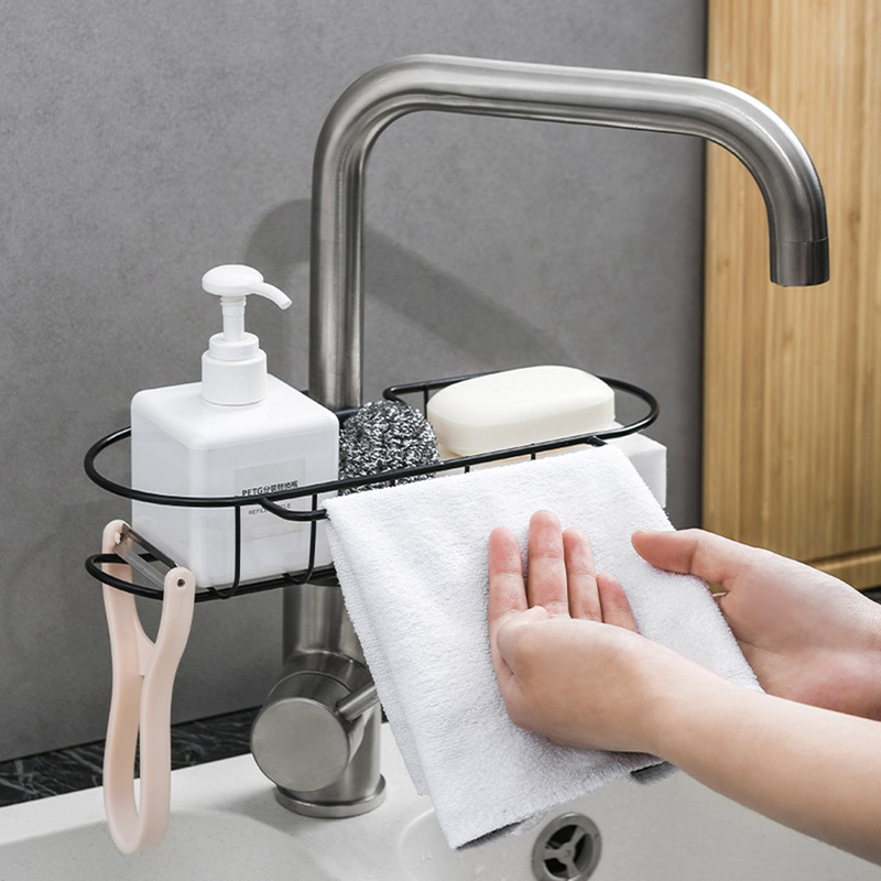 Bathroom Hot Sink Hanging Storage Rack Holder Faucet Clip Kitchen Dishcloth Clip Shelf Drain Dry Towel Organizer Stainless Steel