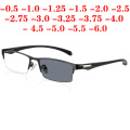 Sun Photochromic Myopia Eyeglasses Men Finished Chameleon Lens Prescription Glasses Half Metal Frame -0.5 -0.75 -1.0 -2 To -6