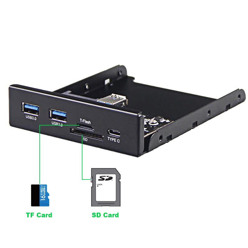 En-Labs USB 3.0 SD/Micro SD/TF 3.5" Internal Card Reader w/ USB 3.1 Gen 1 Type C + 2 x USB 3.0 Port Hub Front Panel