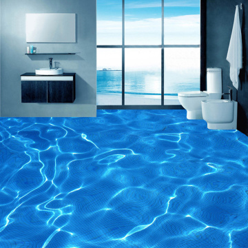 Custom Photo Floor Wallpaper Modern Art 3D Blue Water Ripples Bathroom Floor Mural PVC Self-adhesive Waterproof Floor Wallpaper