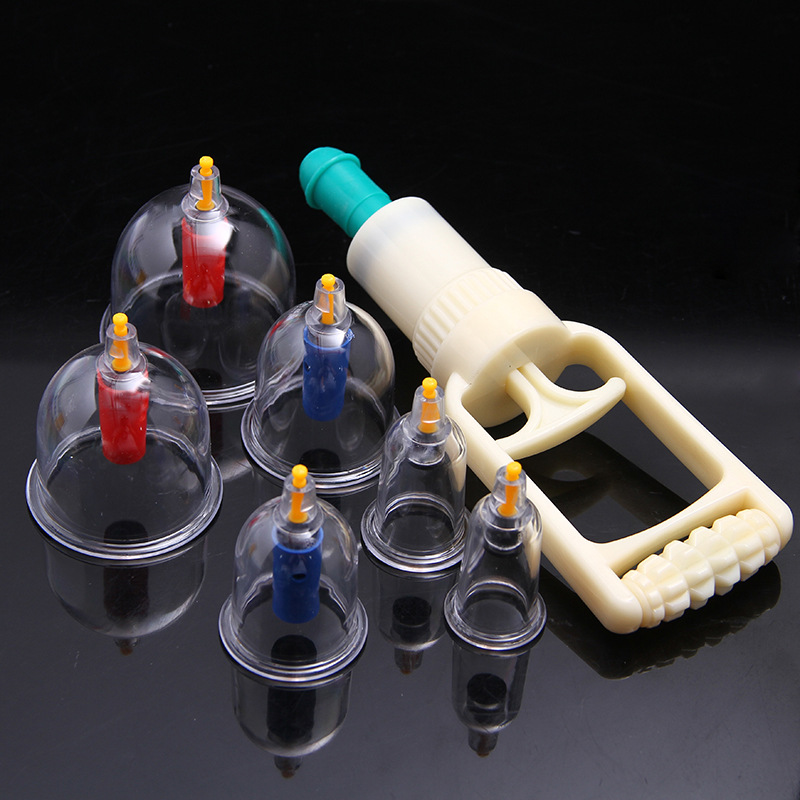 6 Cups/set Chinese Massage Treatment Relaxation Pull Out Vacuum Apparatus Plastic Vacuum Magentic Cupping Device With Tube Kits