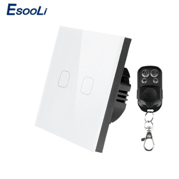 Esooli EU/UK Standard 2 Gang 1 Way remote control switch, AC 170~240V Wall Light Remote Touch Switch With Mini Remote Controller