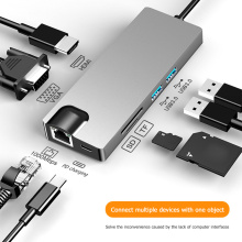 8 in 1 USB C Hub Type C to Multi 2 USB 3.0 4K HDMI VGA Gigabit RJ45 TF Card Reader PD Charging Adapter Splitter for PC Labtop