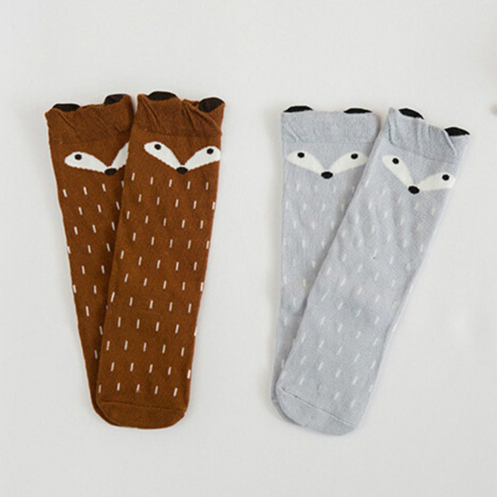 Fashion Baby Children Girls Fox Pattern Long Socks Soft Soft Cotton Knee Protect High Hosiery