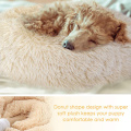 120cm Calming Faux Fur Donut Cuddler Dog Bed Round Cat Bed Pillow Cuddler Plush Dog Cushion with Cozy Sponge Non-Slip Bottom