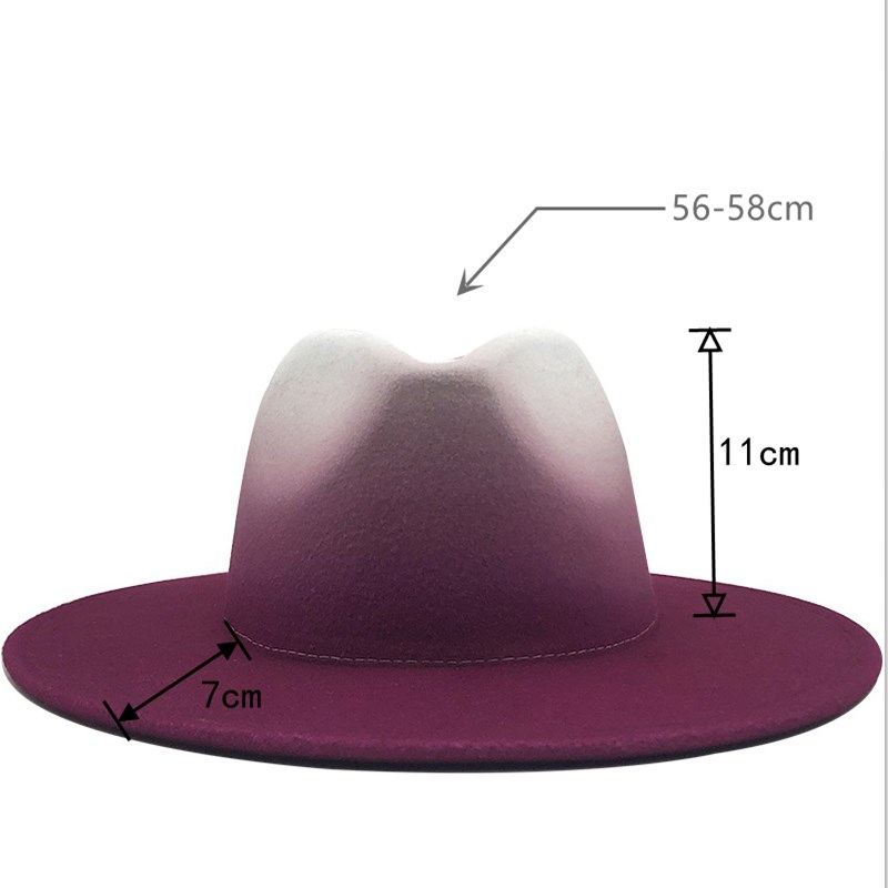 Men Woolen Cap Cowboy Tie-dye Winter Fedora Hat Big Brim For Men Jazz Hats Two-color British Hat 2020