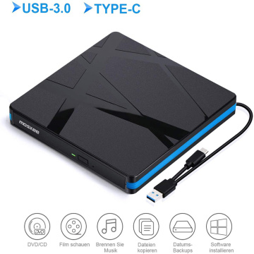 External DVD Optical Drive USB 3.0 Type-C DVD RW CD Rewriter Burner Portable Drive Reader Player For PC Laptop Windows 10/7/8/XP