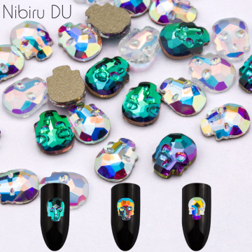 20pcs Nail Decorations Rhinestones Glass Colorful Skull Decor Shape Gem Stones For Nail 3D Decorations