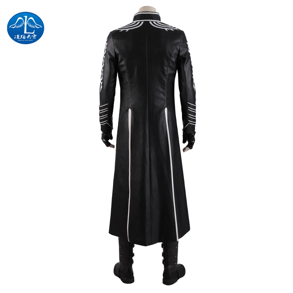 ManluyunxiaoDMC 5 Game Vergil Cosplay Vest Men Jackets Halloween Costume for Kids Adult Anime Faux Leather Coat