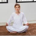 2019 India Traditional Woman Yoga Costume Cotton Hand-made Embroidery Zen Training KurtasThin Kundalini White Top Ethnic Style